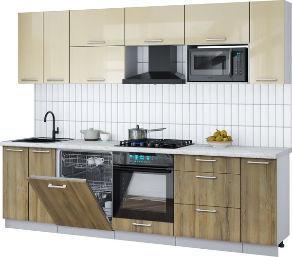 Кухонный гарнитур Интерлиния Мила Gloss 2.7-ПМ2 - фото