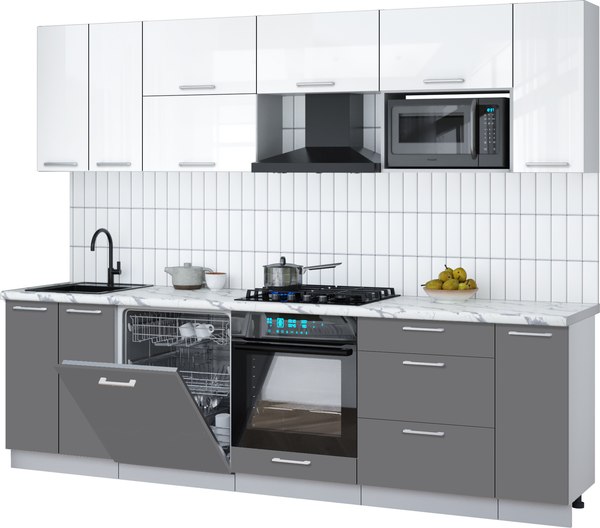 Кухонный гарнитур Интерлиния Мила Gloss 2.7-ПМ2 - фото