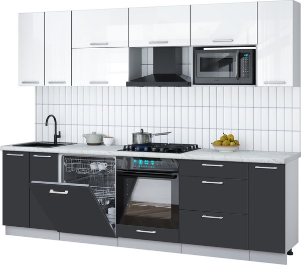 Кухонный гарнитур Интерлиния Мила Gloss 2.7-ПМ2 - фото