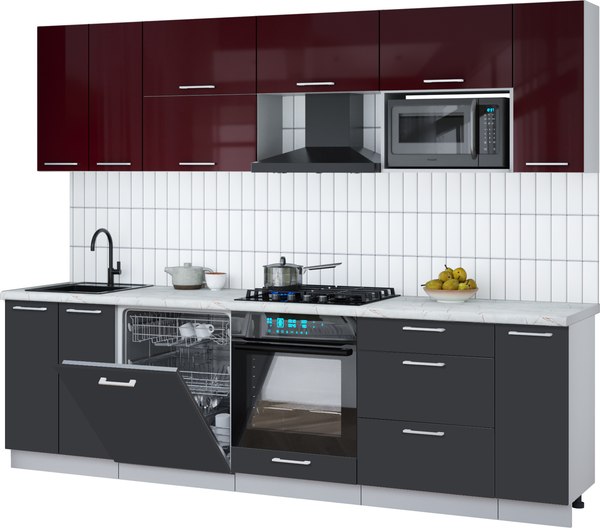Кухонный гарнитур Интерлиния Мила Gloss 2.7-ПМ2 - фото