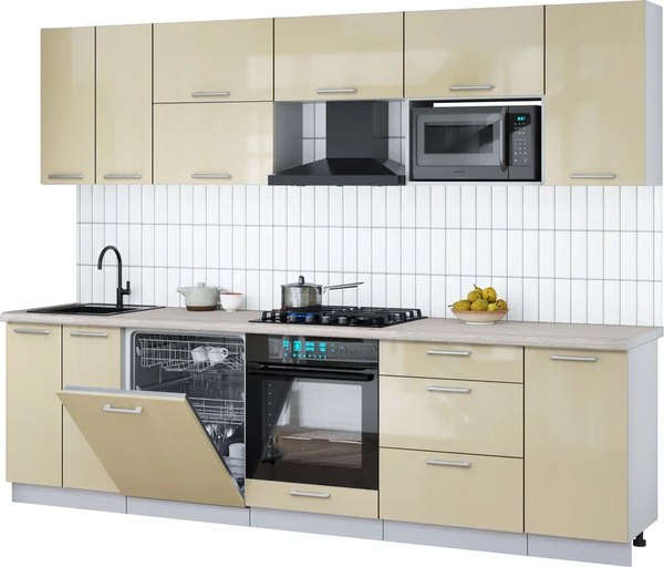 Кухонный гарнитур Интерлиния Мила Gloss 2.8-ПМ2 - фото