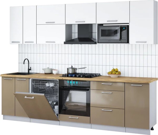 Кухонный гарнитур Интерлиния Мила Gloss 2.8-ПМ2 - фото