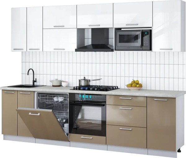 Кухонный гарнитур Интерлиния Мила Gloss 2.8-ПМ2 - фото