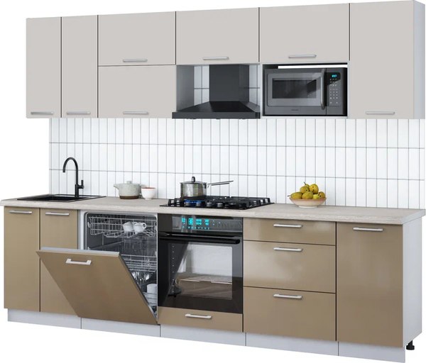 Кухонный гарнитур Интерлиния Мила Gloss 2.8-ПМ2 - фото