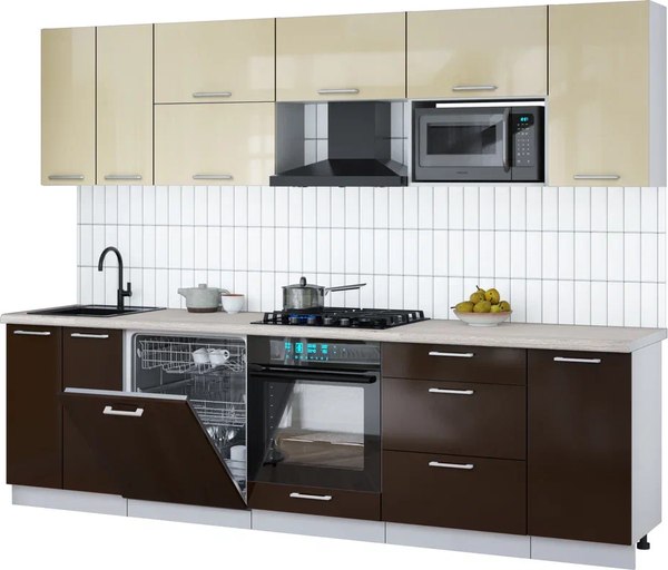 Кухонный гарнитур Интерлиния Мила Gloss 2.8-ПМ2 - фото