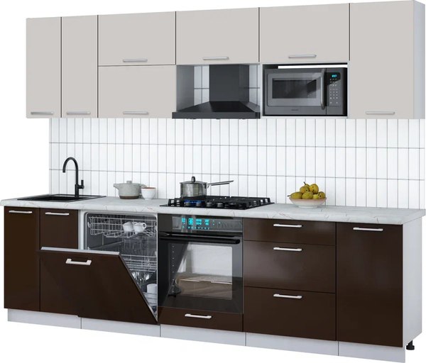 Кухонный гарнитур Интерлиния Мила Gloss 2.8-ПМ2 - фото
