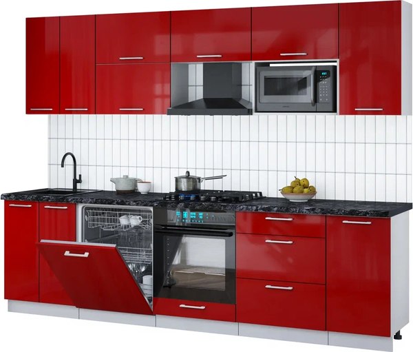 Кухонный гарнитур Интерлиния Мила Gloss 2.8-ПМ2 - фото