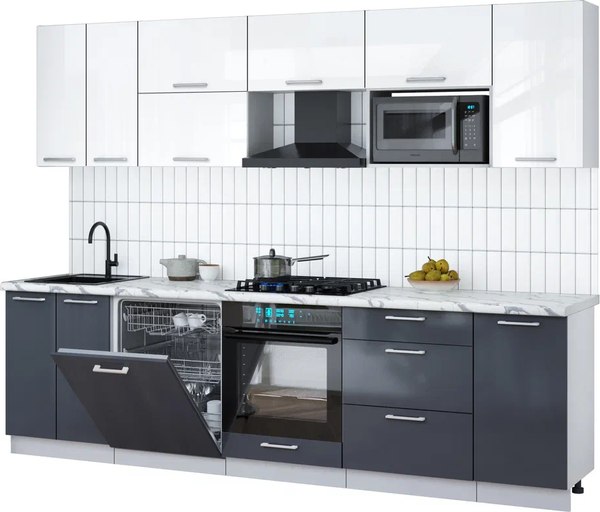 Кухонный гарнитур Интерлиния Мила Gloss 2.8-ПМ2 - фото