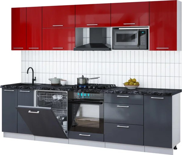 Кухонный гарнитур Интерлиния Мила Gloss 2.8-ПМ2 - фото