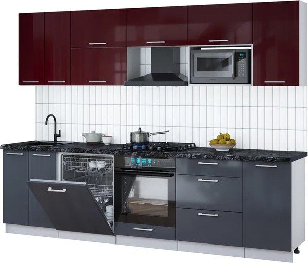 Кухонный гарнитур Интерлиния Мила Gloss 2.8-ПМ2 - фото