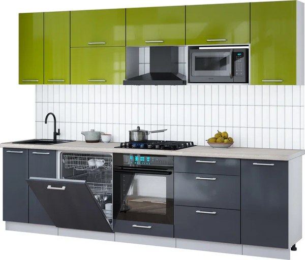 Кухонный гарнитур Интерлиния Мила Gloss 2.8-ПМ2 - фото