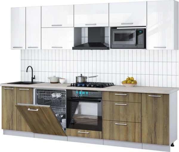 Кухонный гарнитур Интерлиния Мила Gloss 2.8-ПМ2 - фото