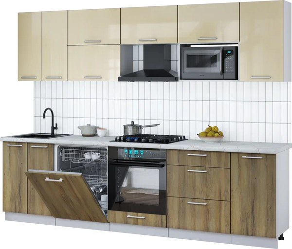 Кухонный гарнитур Интерлиния Мила Gloss 2.8-ПМ2 - фото
