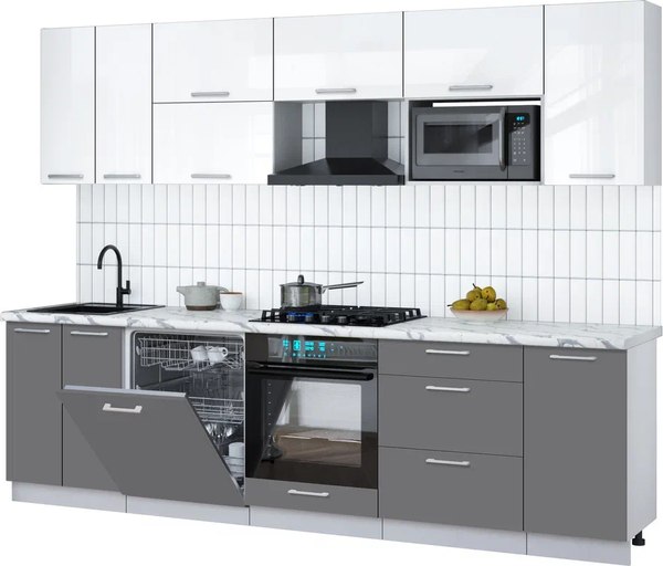 Кухонный гарнитур Интерлиния Мила Gloss 2.8-ПМ2 - фото