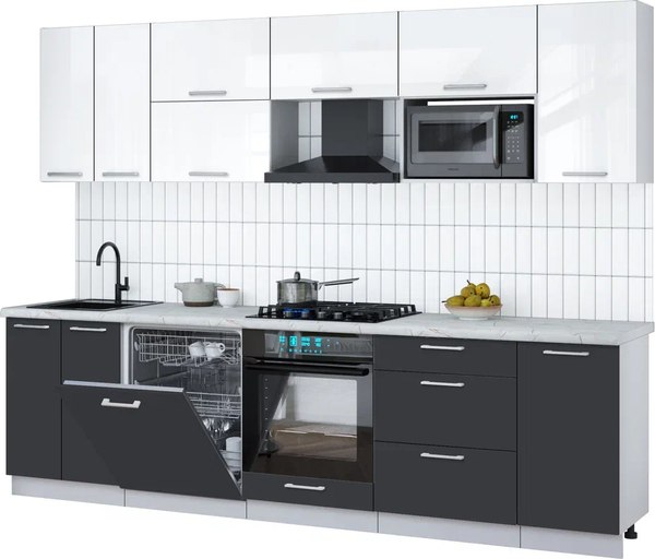 Кухонный гарнитур Интерлиния Мила Gloss 2.8-ПМ2 - фото