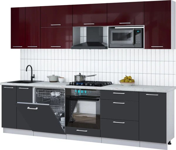 Кухонный гарнитур Интерлиния Мила Gloss 2.8-ПМ2 - фото