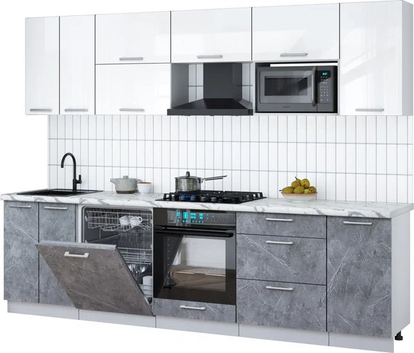 Кухонный гарнитур Интерлиния Мила Gloss 2.8-ПМ2 - фото