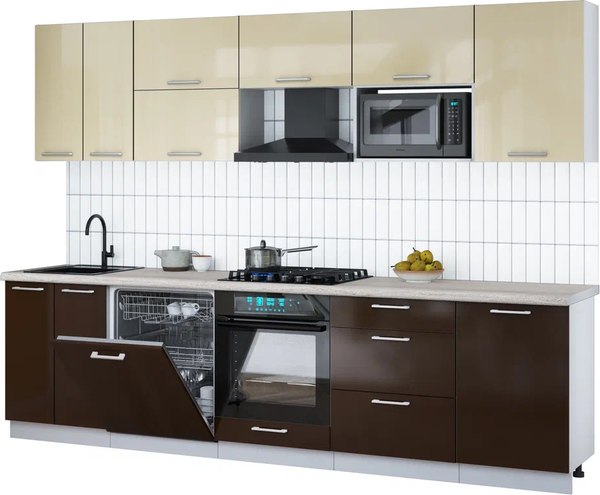 Кухонный гарнитур Интерлиния Мила Gloss 2.9-ПМ2 - фото