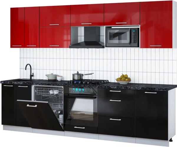 Кухонный гарнитур Интерлиния Мила Gloss 2.9-ПМ2 - фото