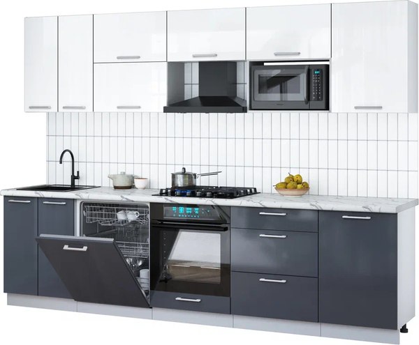 Кухонный гарнитур Интерлиния Мила Gloss 2.9-ПМ2 - фото