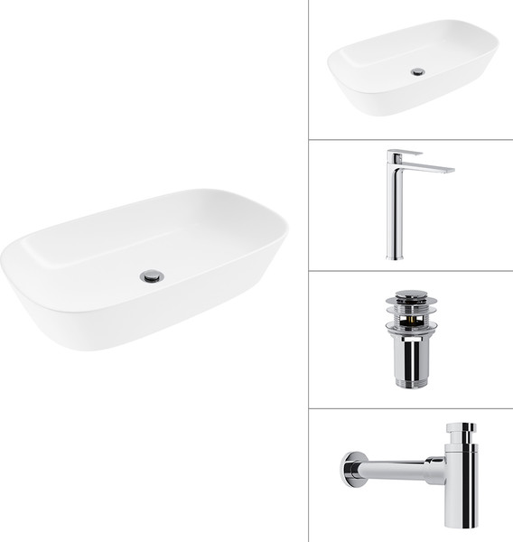 Умывальник со смесителем Lauter 21393-70 + Reef 21CK8678C + сифон 21635CH + донный кл. 21190CH - фото