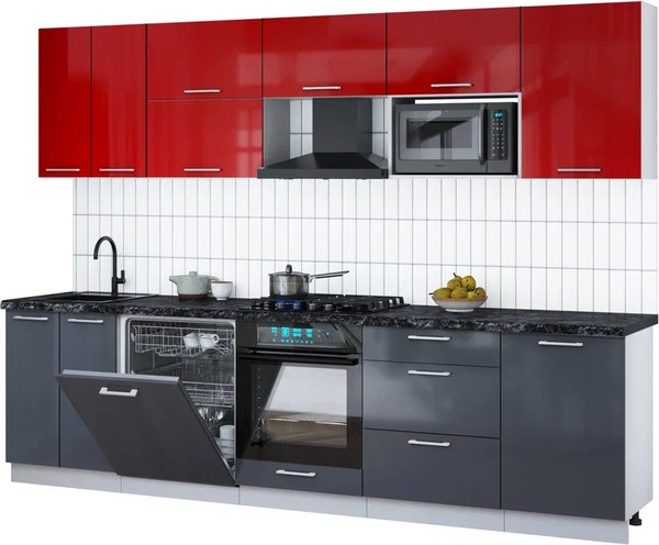 Кухонный гарнитур Интерлиния Мила Gloss 2.9-ПМ2 - фото