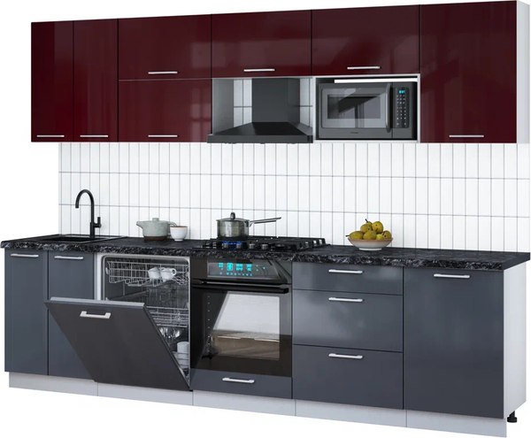 Кухонный гарнитур Интерлиния Мила Gloss 2.9-ПМ2 - фото