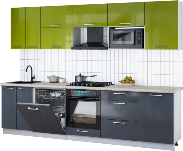 Кухонный гарнитур Интерлиния Мила Gloss 2.9-ПМ2 - фото