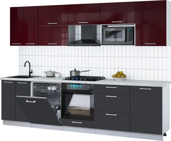 Кухонный гарнитур Интерлиния Мила Gloss 2.9-ПМ2 - фото