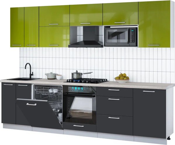 Кухонный гарнитур Интерлиния Мила Gloss 2.9-ПМ2 - фото