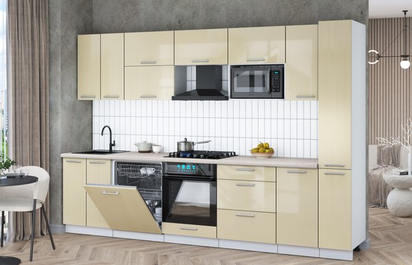 Кухонный гарнитур Интерлиния Мила Gloss 3.1-ПМ2