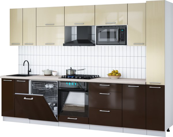 Кухонный гарнитур Интерлиния Мила Gloss 3.1-ПМ2 - фото