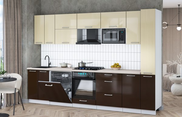 Кухонный гарнитур Интерлиния Мила Gloss 3.1-ПМ2