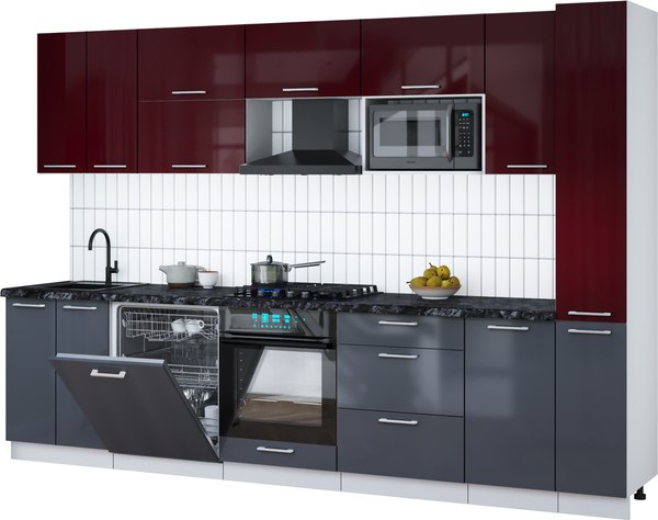 Кухонный гарнитур Интерлиния Мила Gloss 3.1-ПМ2 - фото