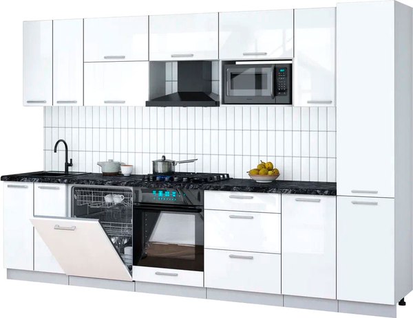 Кухонный гарнитур Интерлиния Мила Gloss 3.2-ПМ2 - фото