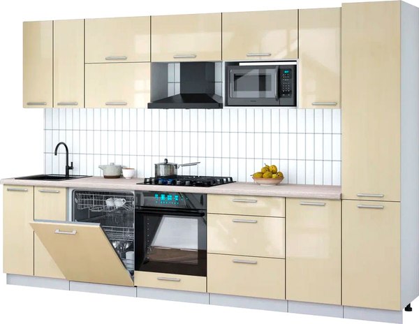 Кухонный гарнитур Интерлиния Мила Gloss 3.2-ПМ2 - фото