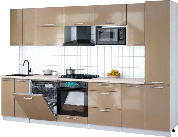 Кухонный гарнитур Интерлиния Мила Gloss 3.2-ПМ2 - фото