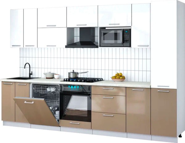 Кухонный гарнитур Интерлиния Мила Gloss 3.2-ПМ2 - фото