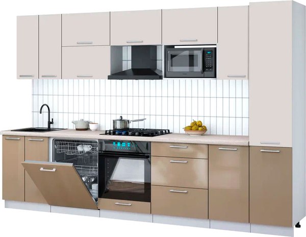 Кухонный гарнитур Интерлиния Мила Gloss 3.2-ПМ2 - фото