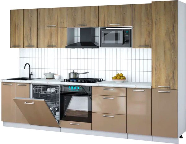 Кухонный гарнитур Интерлиния Мила Gloss 3.2-ПМ2 - фото