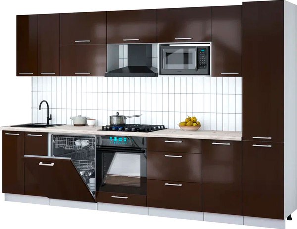 Кухонный гарнитур Интерлиния Мила Gloss 3.2-ПМ2 - фото