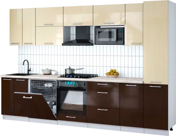 Кухонный гарнитур Интерлиния Мила Gloss 3.2-ПМ2 - фото