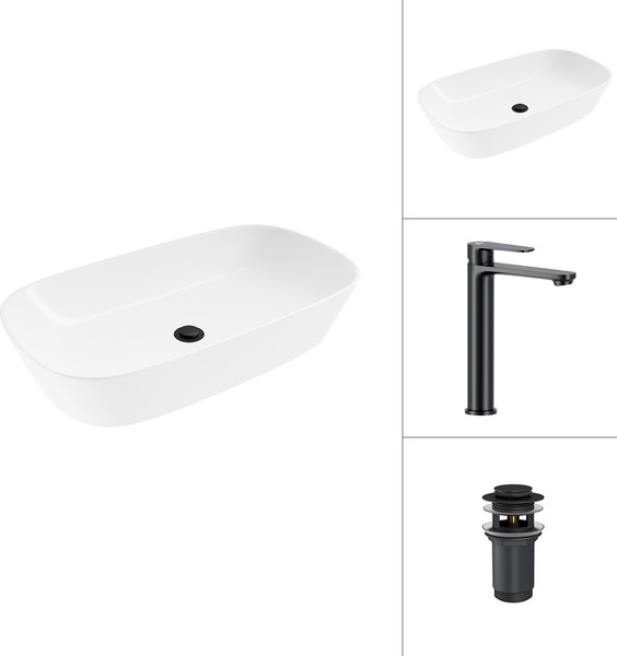 Умывальник со смесителем Lauter 21393-70 + Moon 21СК8691BS с донным клапаном 21190B - фото