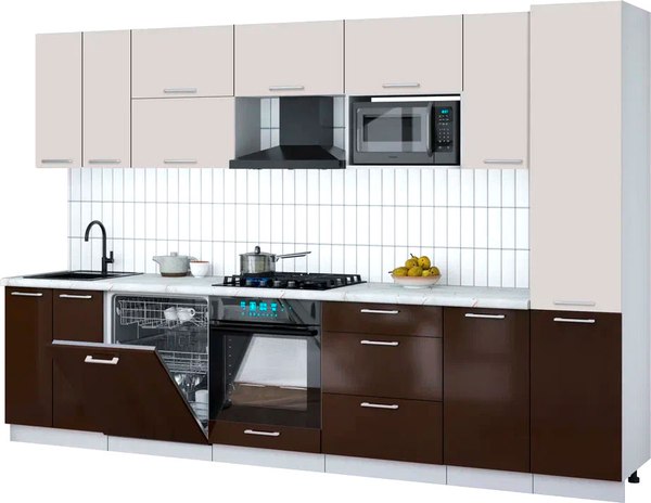 Кухонный гарнитур Интерлиния Мила Gloss 3.2-ПМ2 - фото