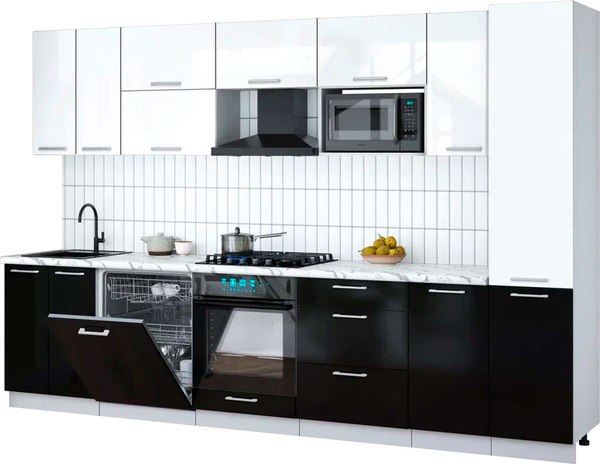 Кухонный гарнитур Интерлиния Мила Gloss 3.2-ПМ2 - фото