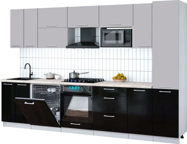 Кухонный гарнитур Интерлиния Мила Gloss 3.2-ПМ2 - фото