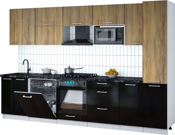 Кухонный гарнитур Интерлиния Мила Gloss 3.2-ПМ2 - фото