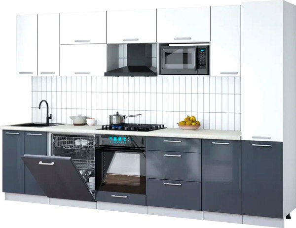 Кухонный гарнитур Интерлиния Мила Gloss 3.2-ПМ2 - фото