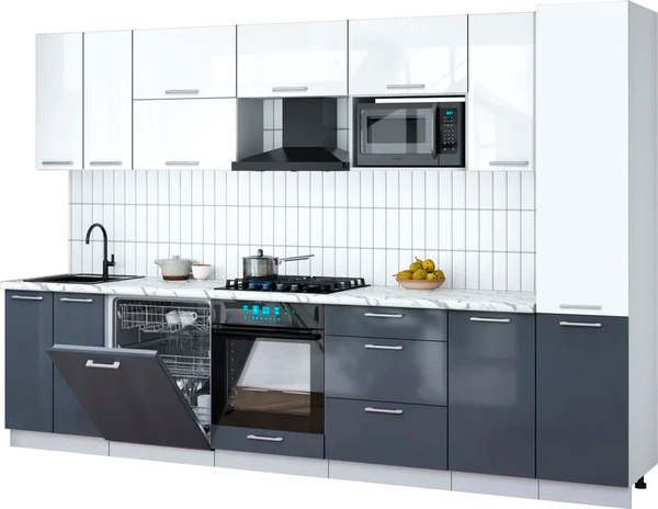 Кухонный гарнитур Интерлиния Мила Gloss 3.2-ПМ2 - фото