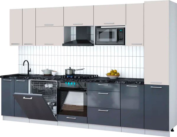 Кухонный гарнитур Интерлиния Мила Gloss 3.2-ПМ2 - фото